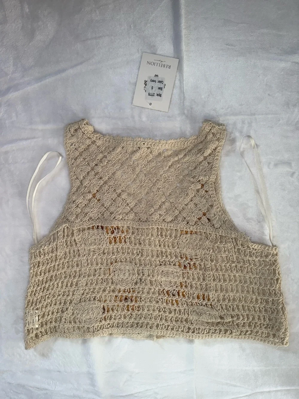 Rebellion Again Women Size S Vest Knit Embroidered Floral Cotton New Sleeveless - Picture 7 of 8